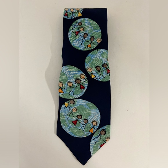 Blue Tie with Multicolor Design - Picture 2 of 9